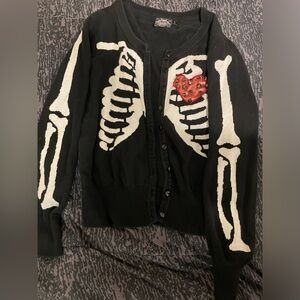 Too Fast Brand skeleton heart cardigan